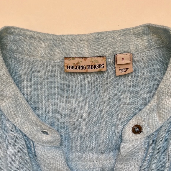 Holding Horses Anthropologie S Linen Button Split Side Cover Up Shirt Top - Picture 8 of 10